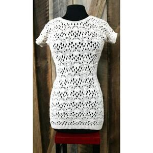 Olivia Sky S Natural Beige Cotton Open Knit Top w Belt Loops FLAWLESS‎